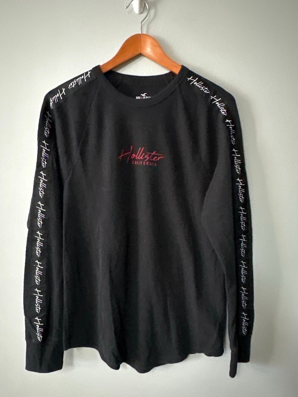 Hollister California Waffle Knit Thermal Shirt Men’s Large Black Y2K Logo Long